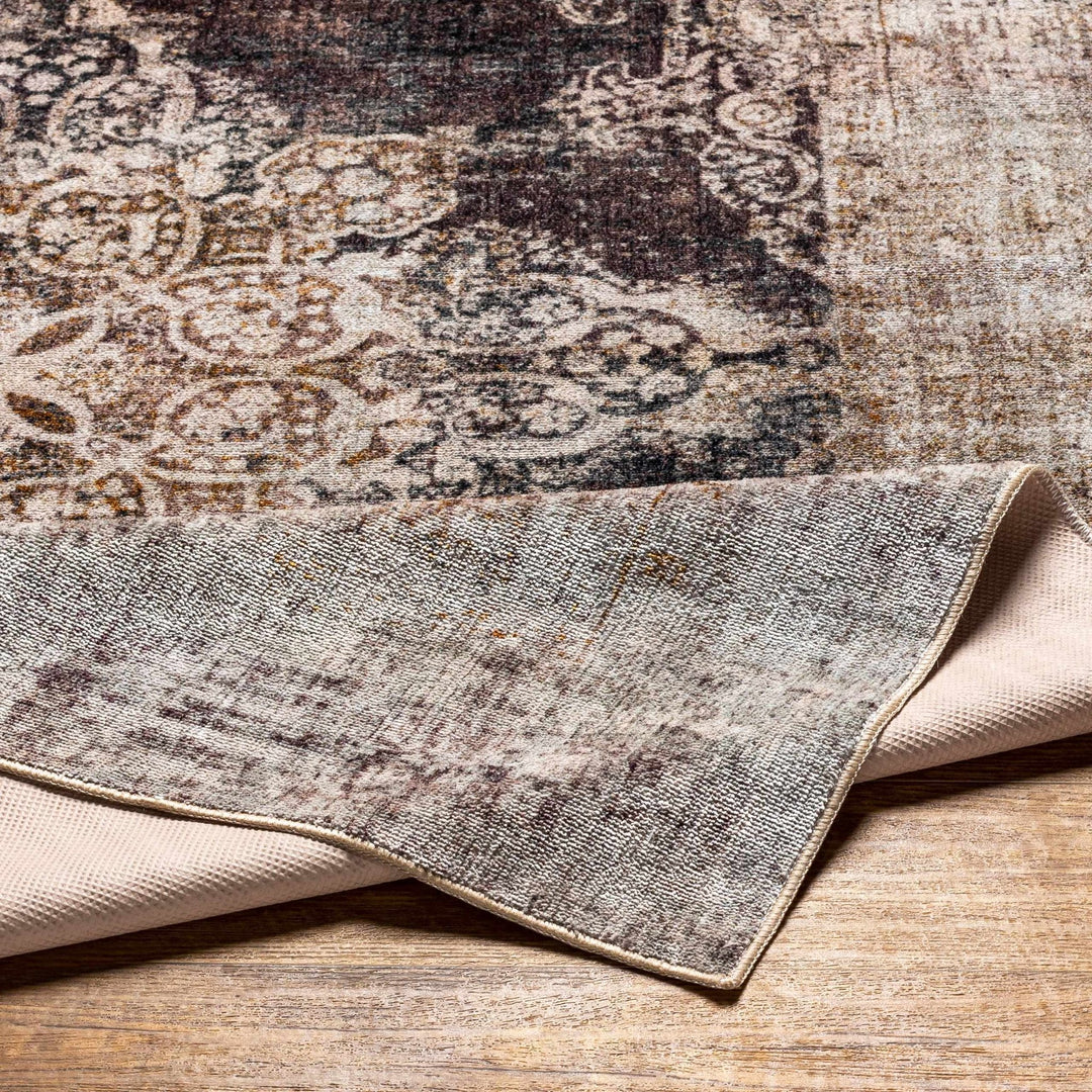 Traditional Heriz Design Beige, Brown and Gold Low Pile Washable Area Rug - The Rug Decor