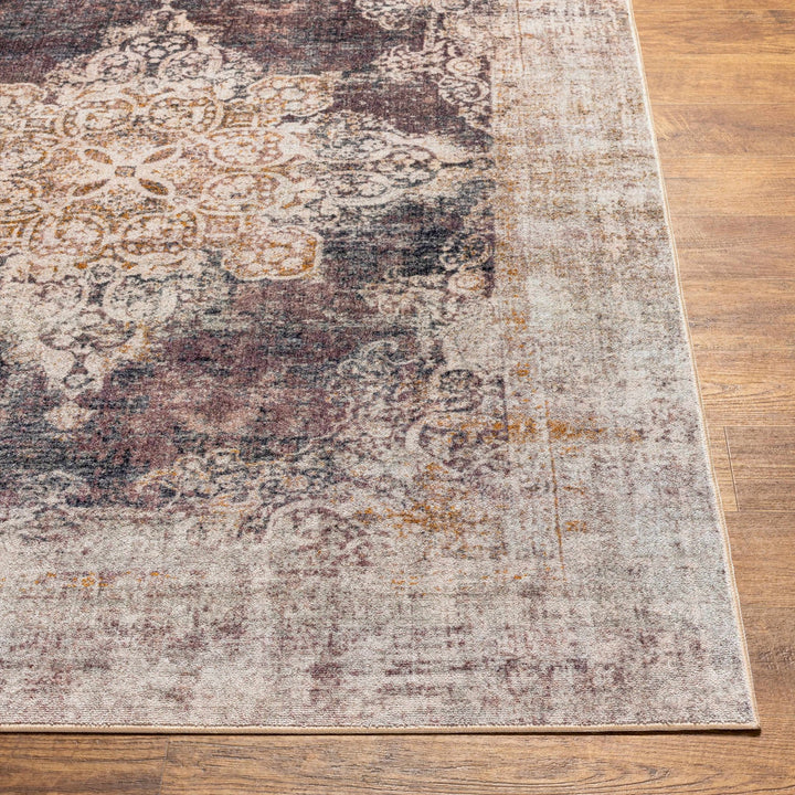 Traditional Heriz Design Beige, Brown and Gold Low Pile Washable Area Rug - The Rug Decor