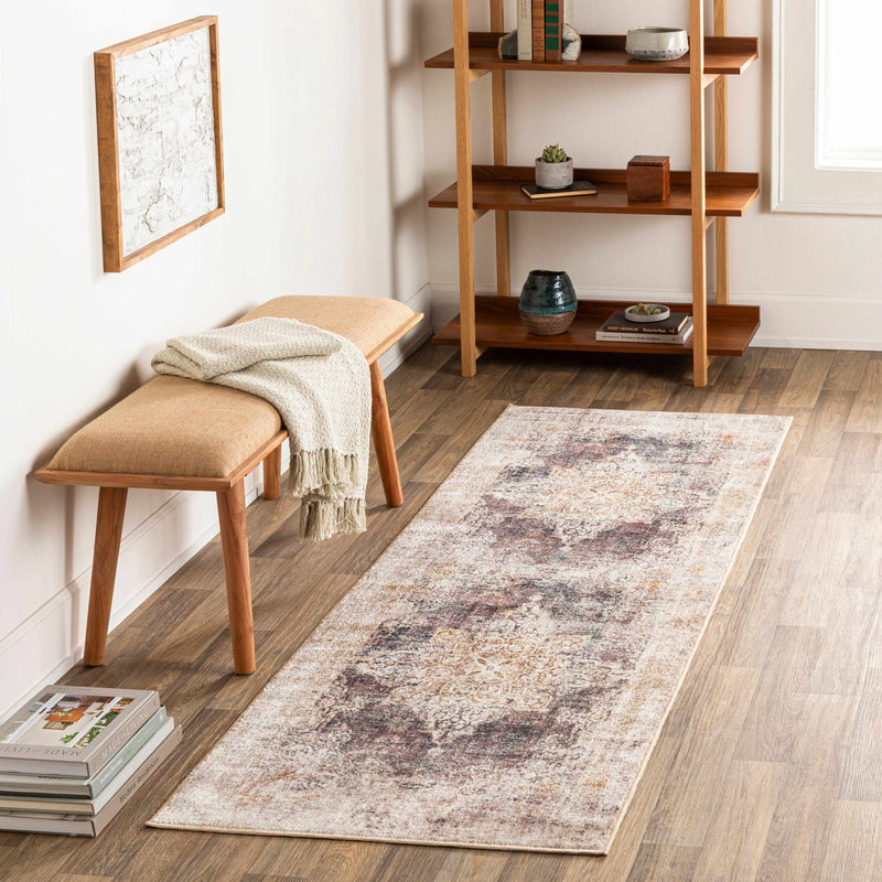 Traditional Heriz Design Beige, Brown and Gold Low Pile Washable Area Rug - The Rug Decor