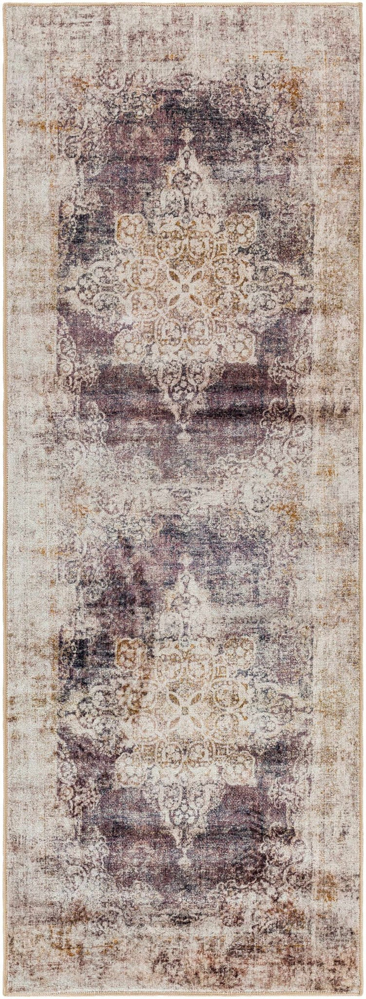 Traditional Heriz Design Beige, Brown and Gold Low Pile Washable Area Rug - The Rug Decor