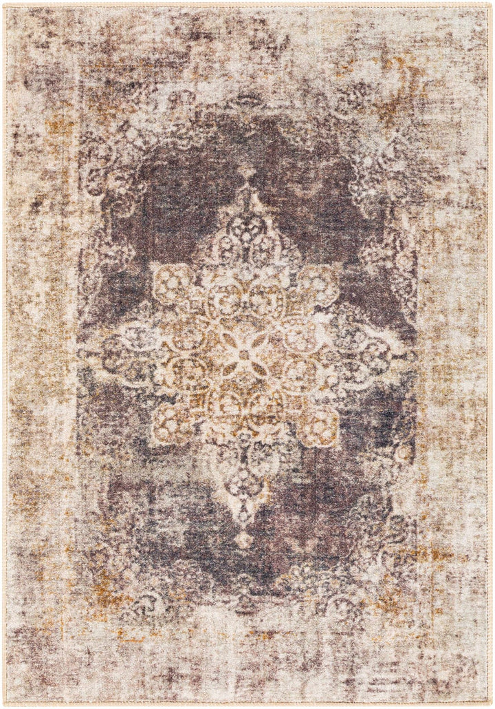 Traditional Heriz Design Beige, Brown and Gold Low Pile Washable Area Rug - The Rug Decor