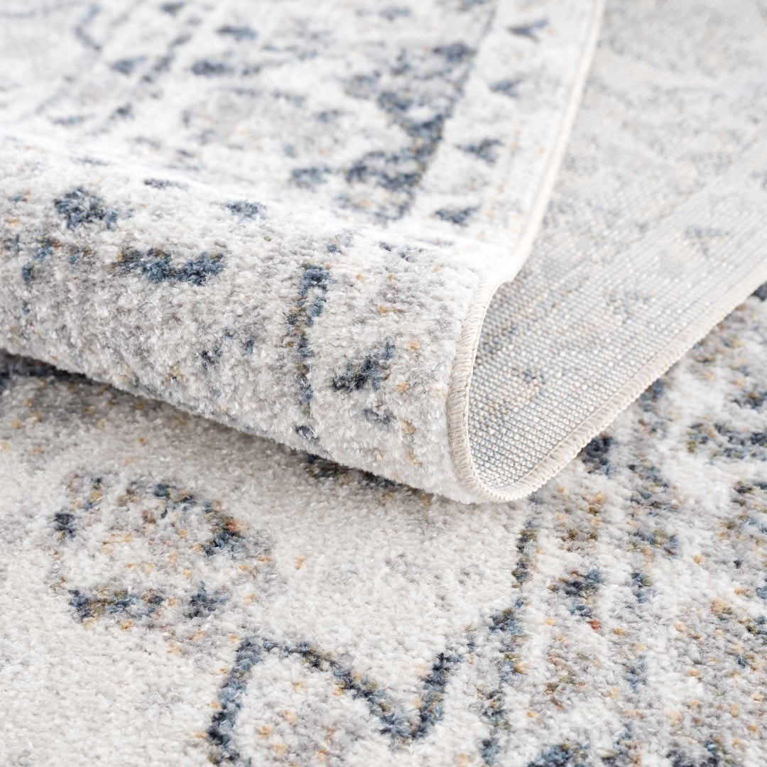 Traditional Heriz Design Beige, Silver and Charcoal washable Area Rug - The Rug Decor