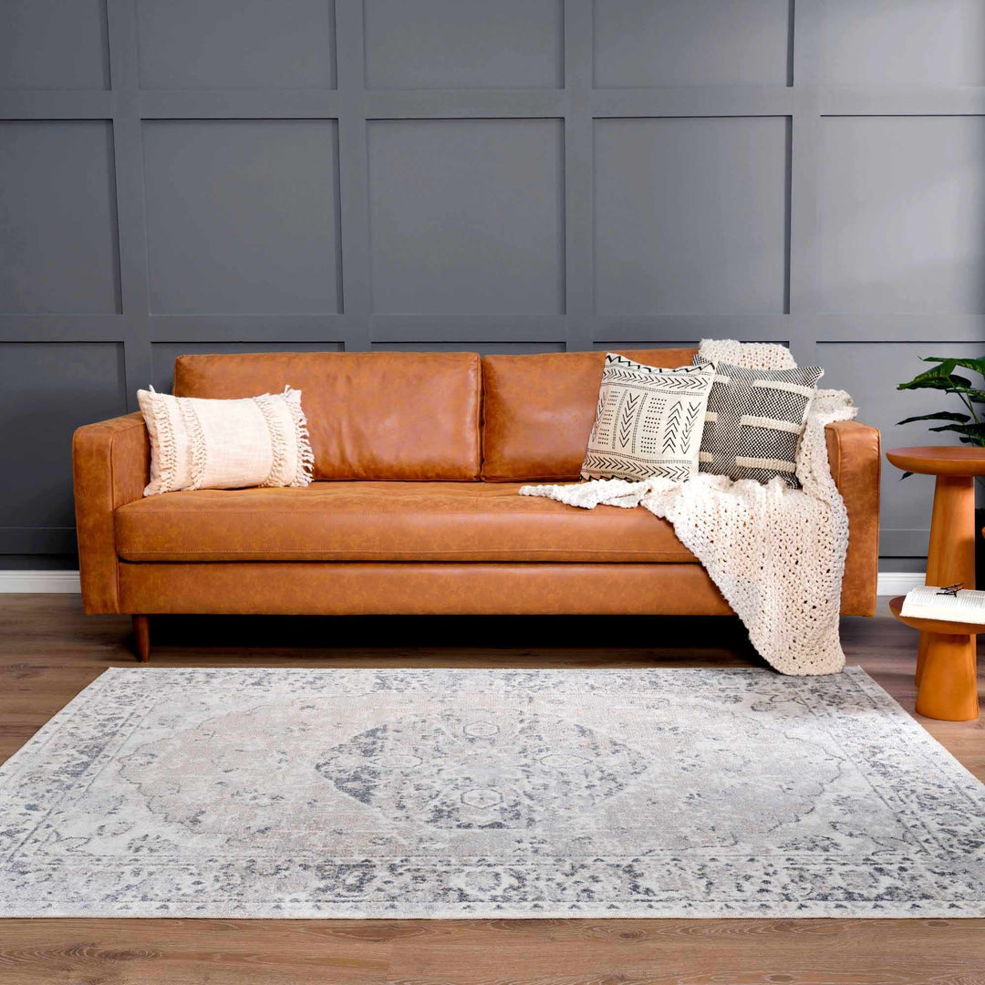 Traditional Heriz Design Beige, Silver and Charcoal washable Area Rug - The Rug Decor