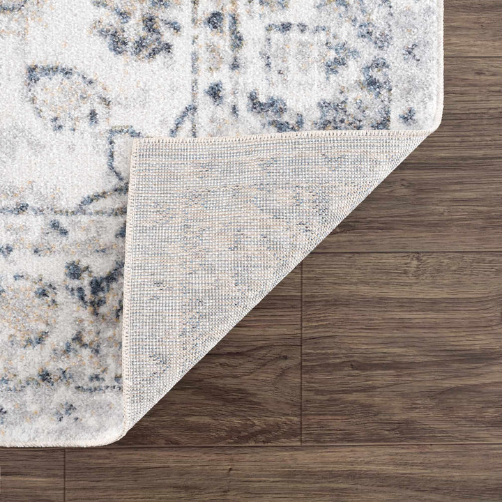Traditional Heriz Design Beige, Silver and Charcoal washable Area Rug - The Rug Decor