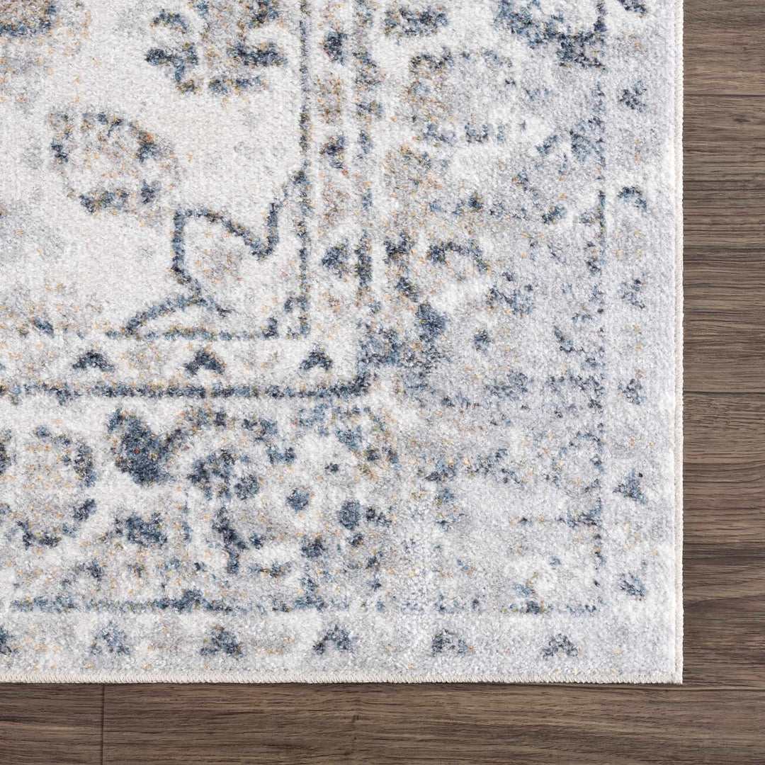 Traditional Heriz Design Beige, Silver and Charcoal washable Area Rug - The Rug Decor