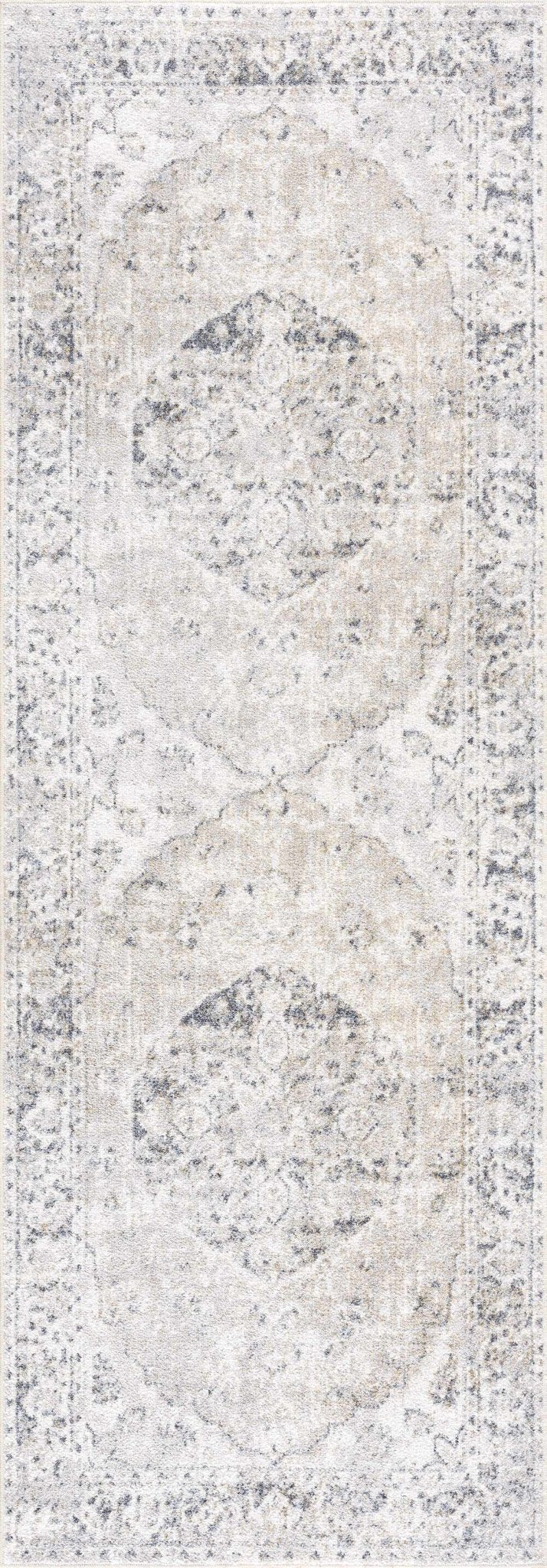 Traditional Heriz Design Beige, Silver and Charcoal washable Area Rug - The Rug Decor