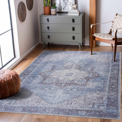 Traditional Heriz Design Blue and Brown Low pile Multi Size Area Rug - The Rug Decor