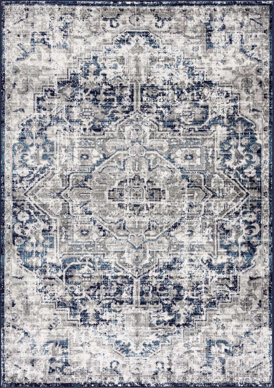 Traditional Heriz Design Blue, Gray and Ivory Jute Backing Area Rug - The Rug Decor