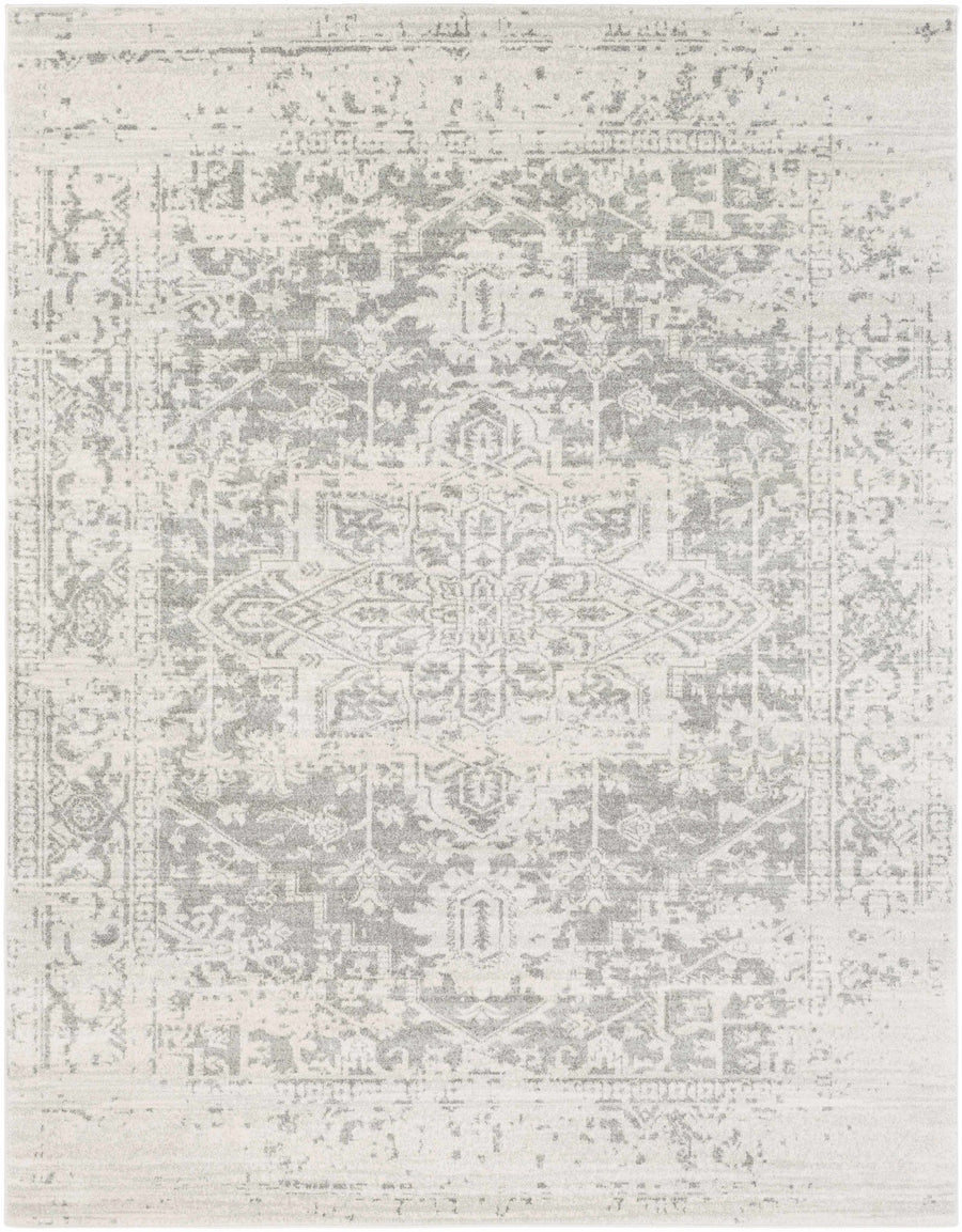 Traditional Heriz Design Gray and Beige Medallion Area Rug - The Rug Decor
