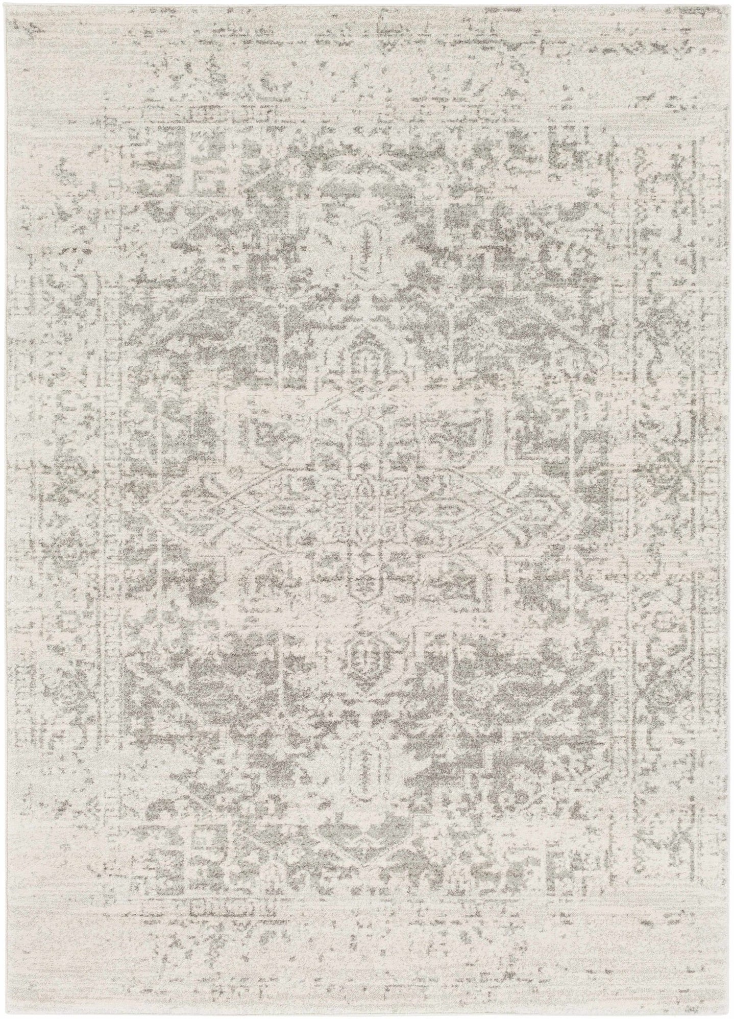 Traditional Heriz Design Gray and Beige Medallion Area Rug - The Rug Decor