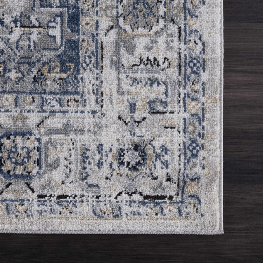Traditional Heriz Design Ivory, Gray and Blue Medium Pile Area Rug - The Rug Decor