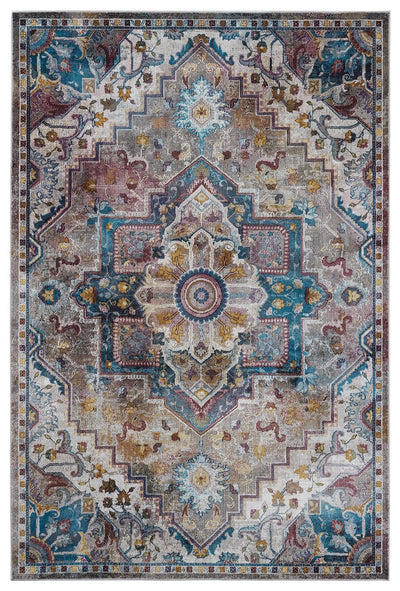 Traditional Heriz Design Teal, Beige, Charcoal and Brown Multi color Area Rug - The Rug Decor