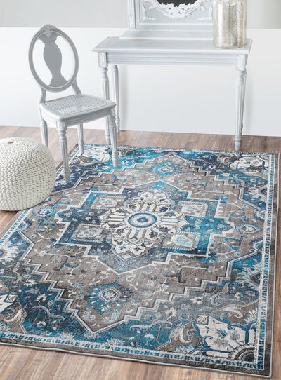 Traditional Heriz Design Transitional Gray, Blue and Ivory Area Rug - The Rug Decor