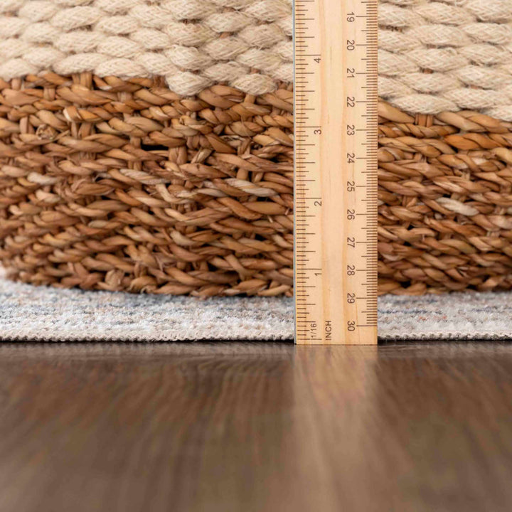 Traditional Heriz Ivory, Rust and Blue Medallion Design Low Pile Washable Area Rug - The Rug Decor