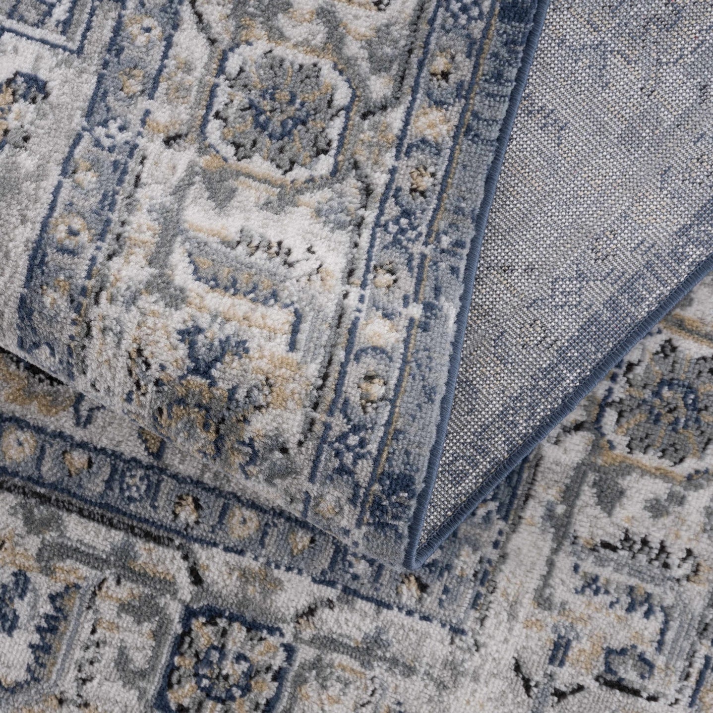 Traditional Heriz Medallion Design Blue, Ivory and Gray Medium Pile Area Rug - The Rug Decor