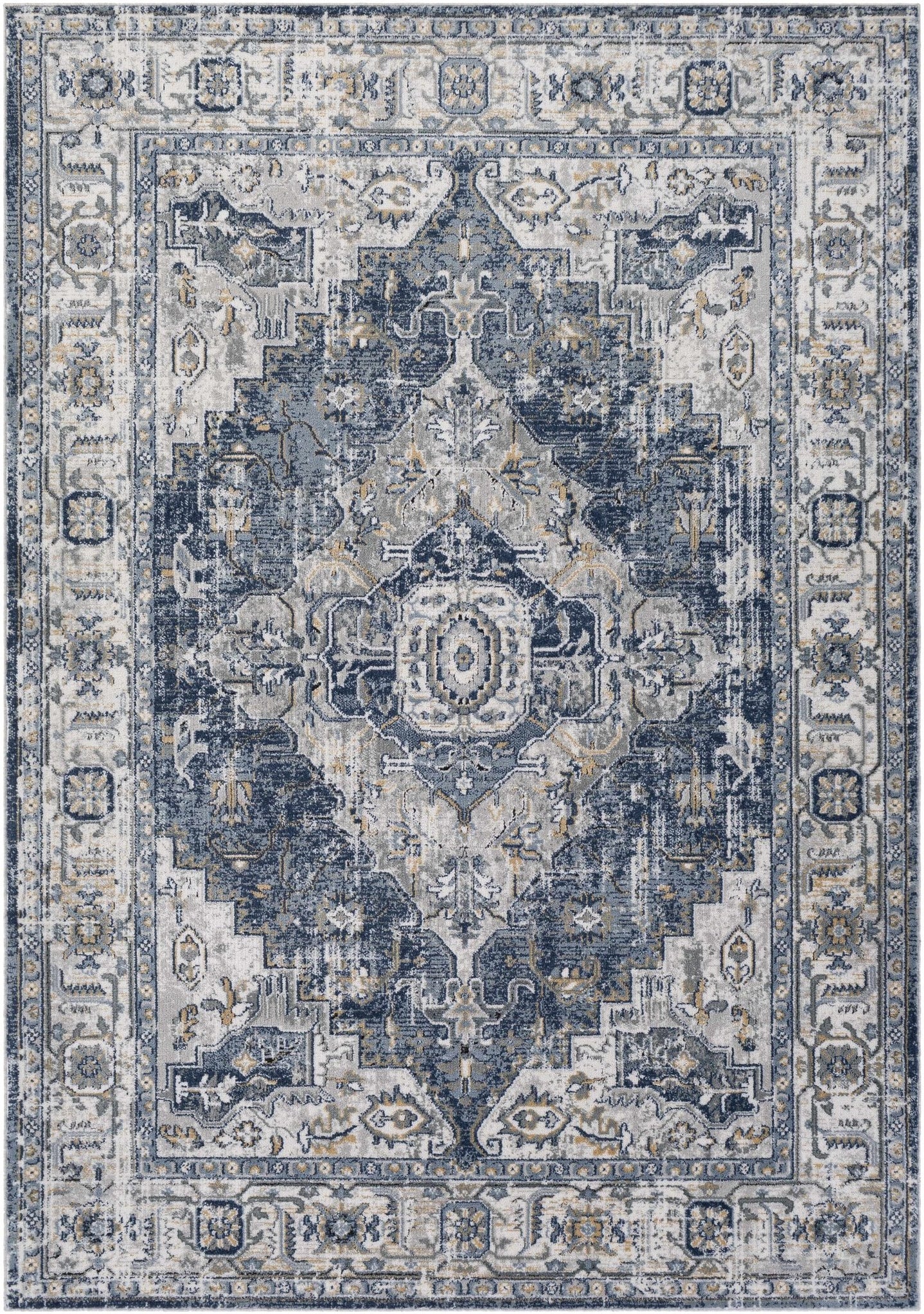 Traditional Heriz Medallion Design Blue, Ivory and Gray Medium Pile Area Rug - The Rug Decor