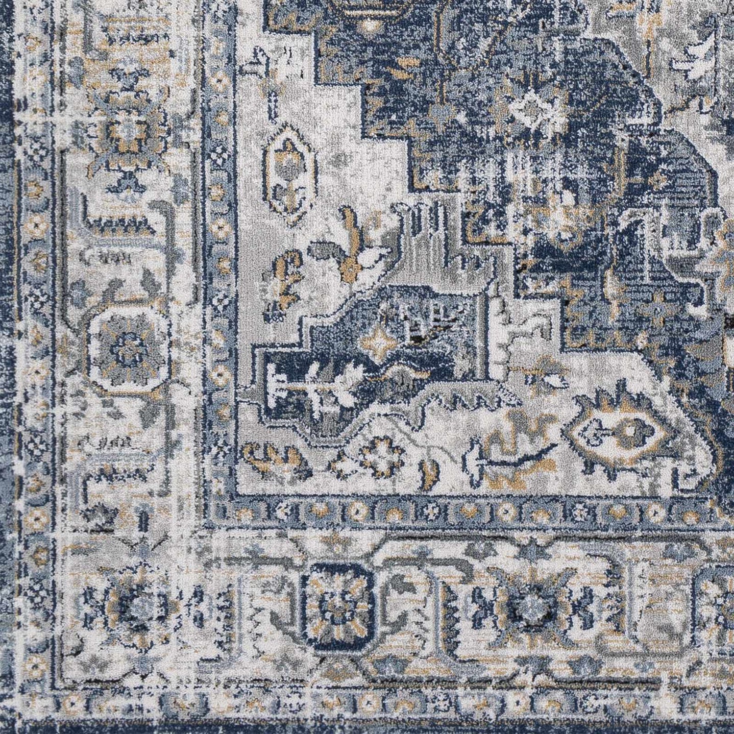 Traditional Heriz Medallion Design Blue, Ivory and Gray Medium Pile Area Rug - The Rug Decor