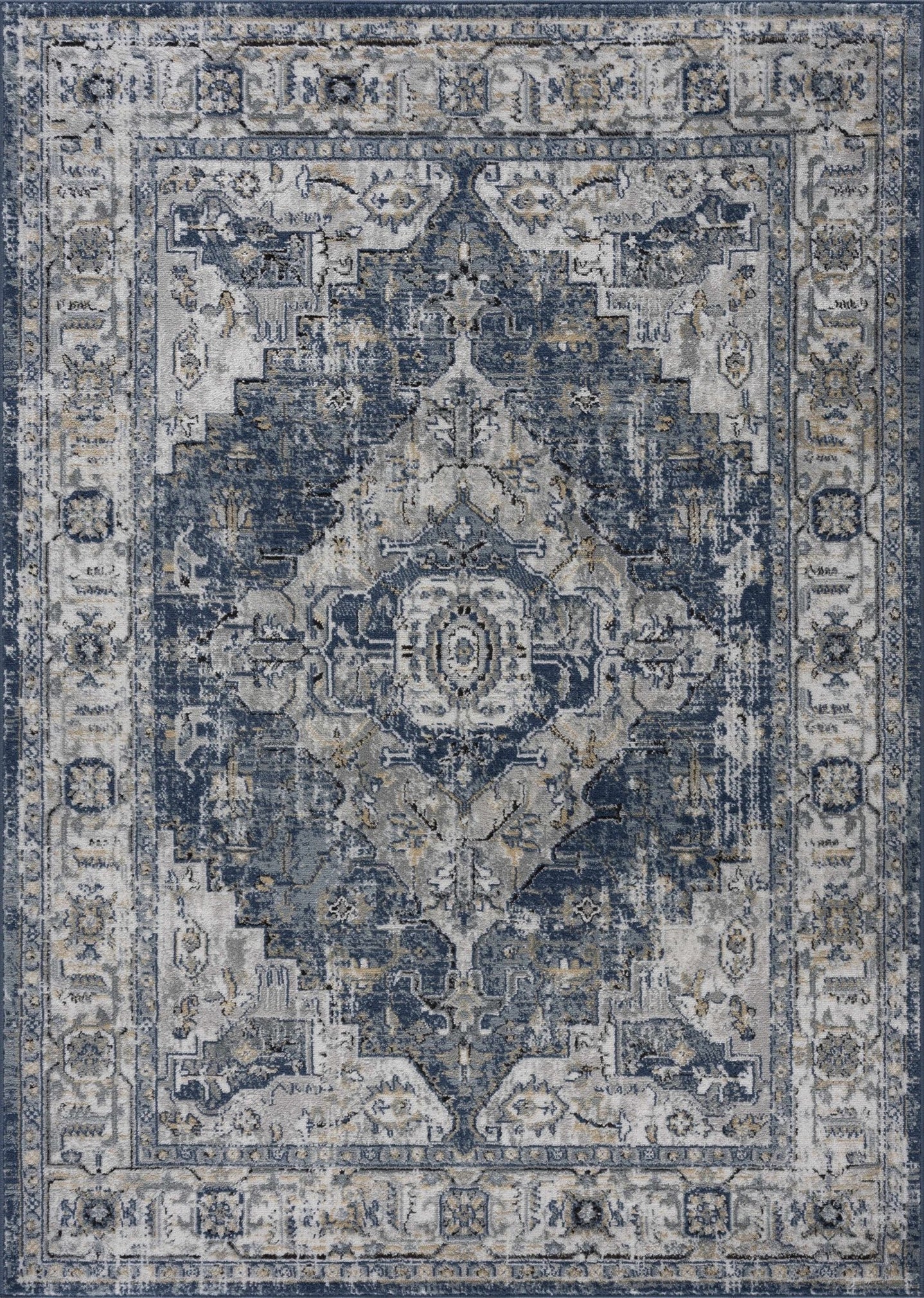 Traditional Heriz Medallion Design Blue, Ivory and Gray Medium Pile Area Rug - The Rug Decor