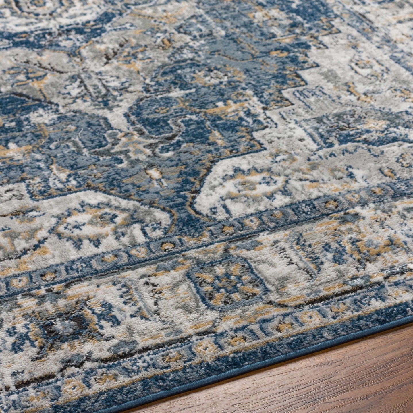 Traditional Heriz Medallion Design Blue, Ivory and Gray Medium Pile Area Rug - The Rug Decor