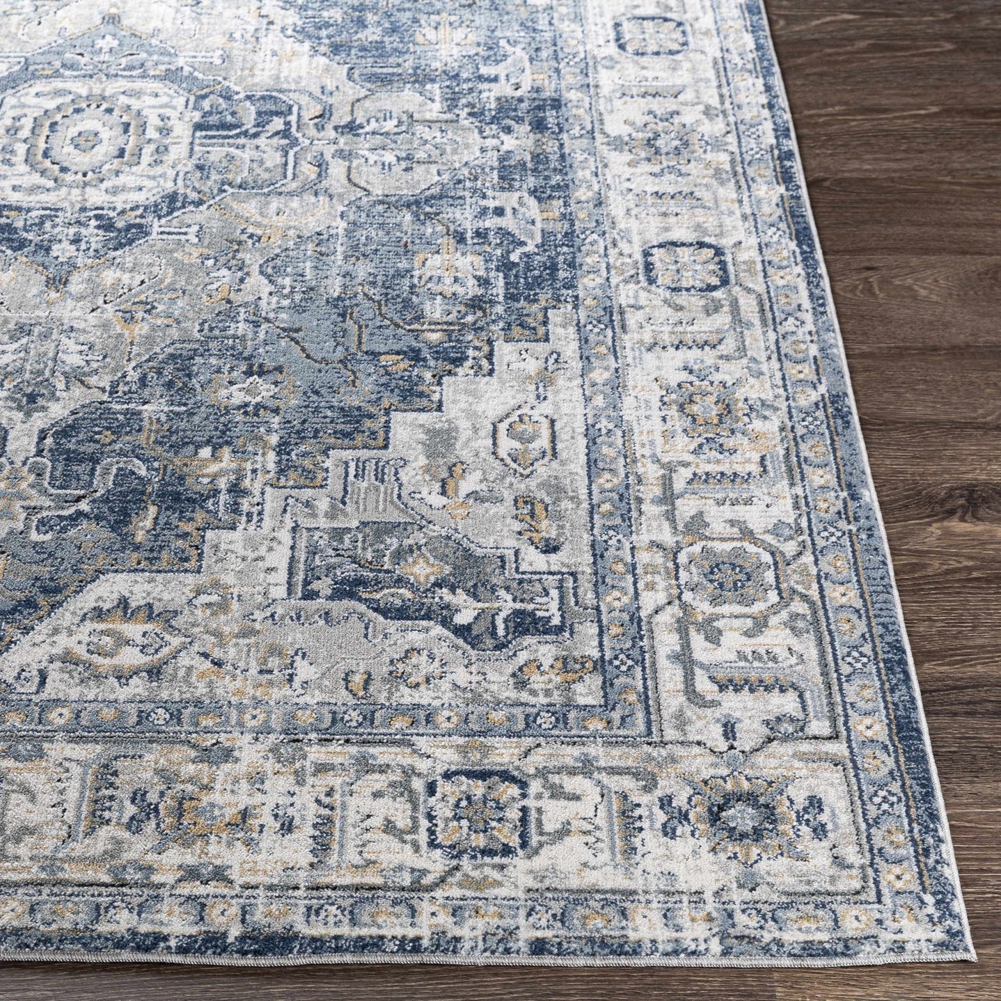 Traditional Heriz Medallion Design Blue, Ivory and Gray Medium Pile Area Rug - The Rug Decor