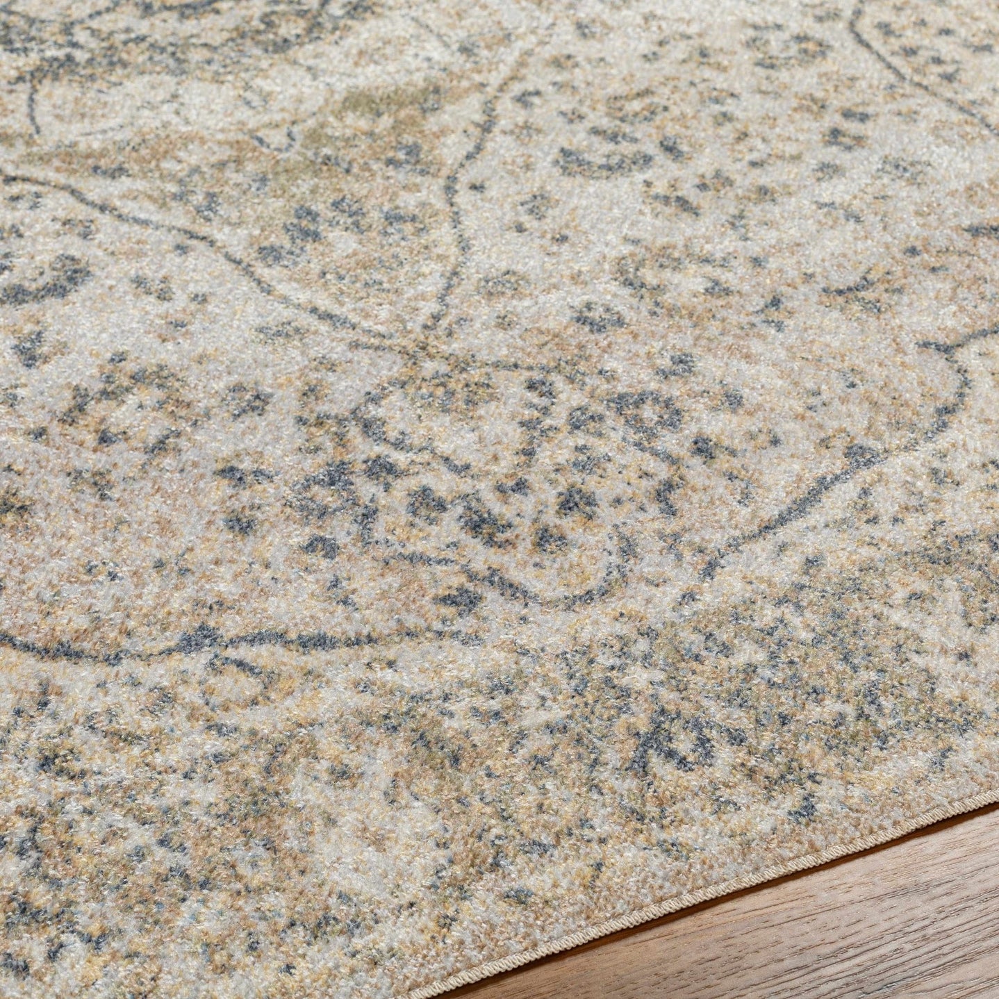 Traditional Heriz Medallion Design Silver, Gold and Charcoal Washable Area Rug - The Rug Decor