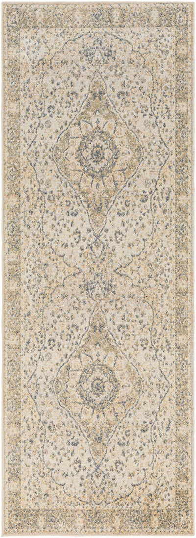 Traditional Heriz Medallion Design Silver, Gold and Charcoal Washable Area Rug - The Rug Decor