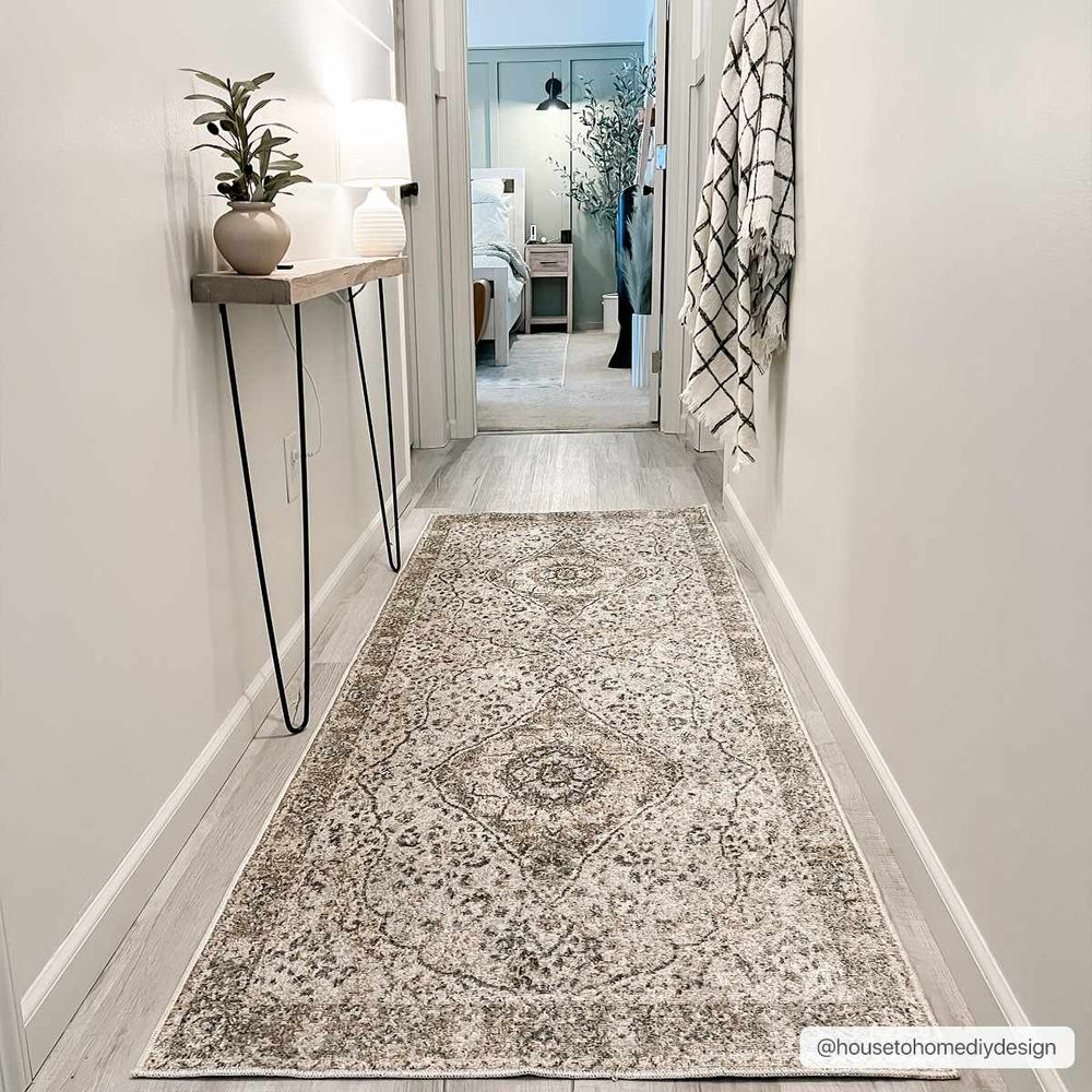 Traditional Heriz Medallion Design Silver, Gold and Charcoal Washable Area Rug - The Rug Decor