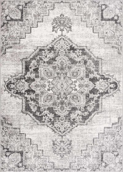 Traditional Heriz Medallion Design Silver, Gray and Charcoal Jute Backing Area Rug - The Rug Decor