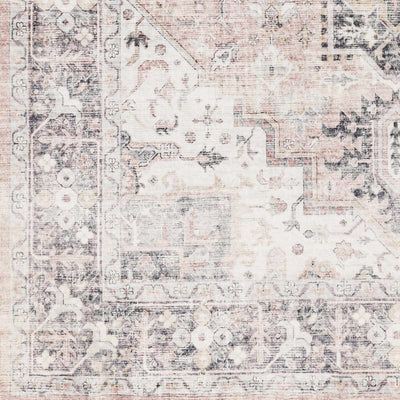 Traditional Heriz Peach, Ivory and Charcoal Medallion Design Washable Area Rug - The Rug Decor