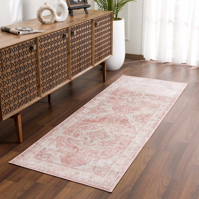 Traditional Heriz Peach Pink and Ivory Medallion Medium Pile Area Rug - The Rug Decor