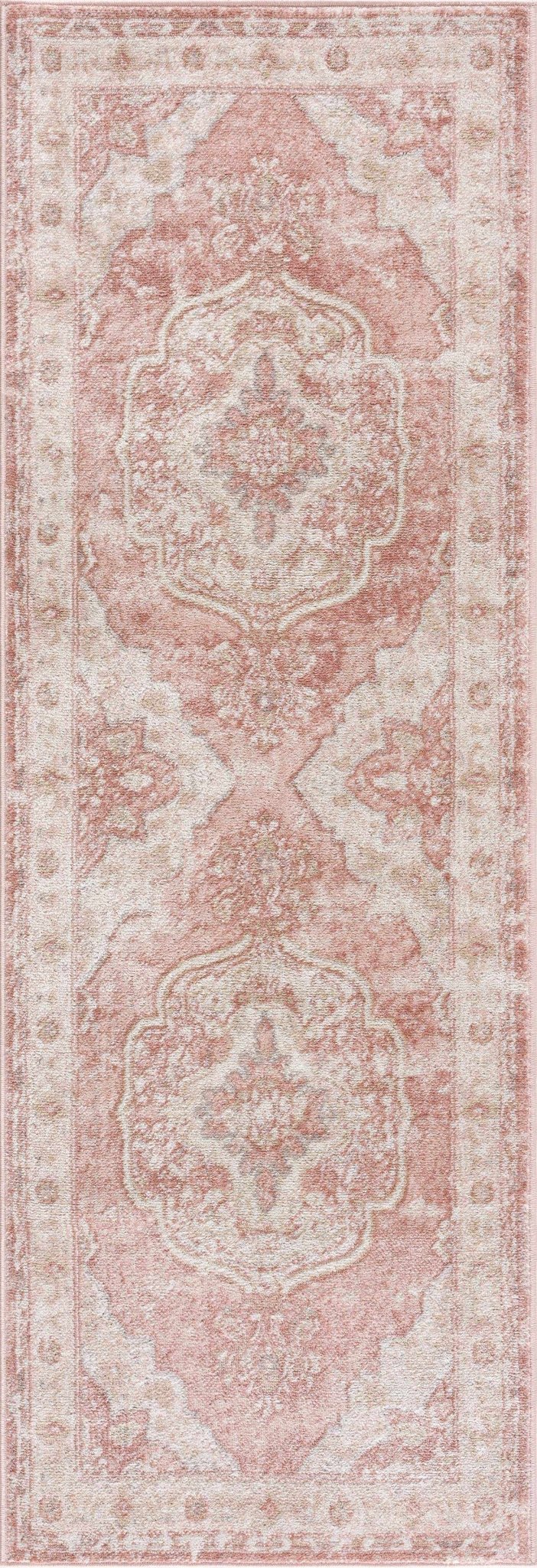 Traditional Heriz Peach Pink and Ivory Medallion Medium Pile Area Rug - The Rug Decor