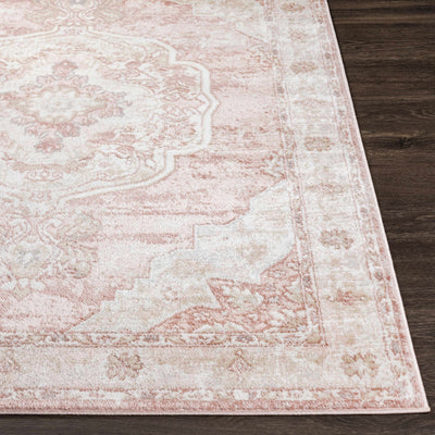 Traditional Heriz Peach Pink and Ivory Medallion Medium Pile Area Rug - The Rug Decor