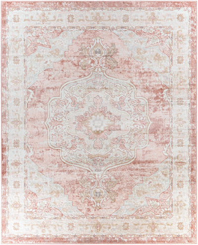 Traditional Heriz Peach Pink and Ivory Medallion Medium Pile Area Rug - The Rug Decor