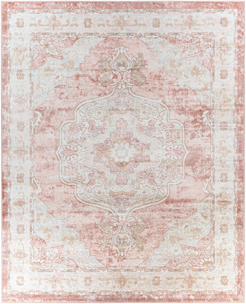 Traditional Heriz Peach Pink and Ivory Medallion Medium Pile Area Rug - The Rug Decor