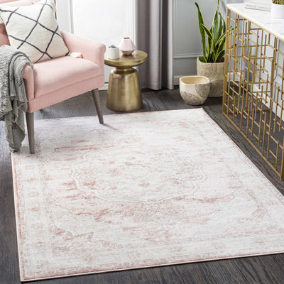 Traditional Heriz Peach Pink and Ivory Medallion Medium Pile Area Rug - The Rug Decor