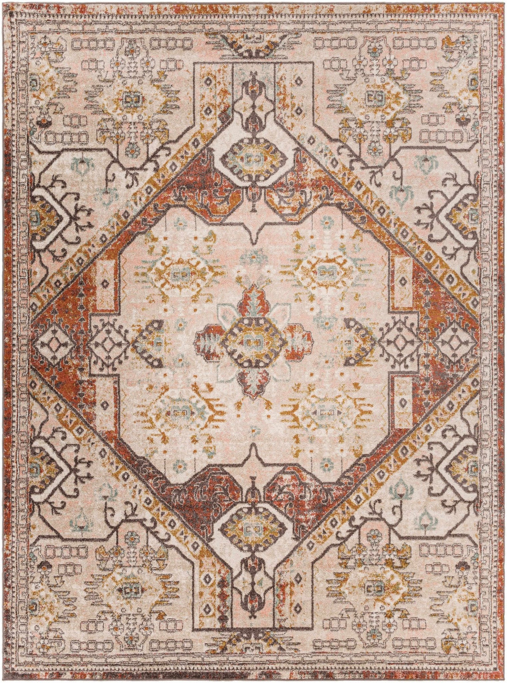 Traditional Heriz Serapi design Rust and Peach Multi color Area Rug - The Rug Decor