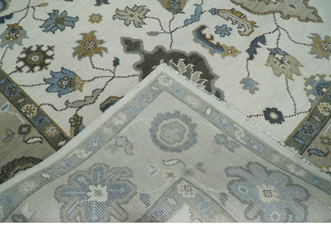 Traditional Ivory and Beige Hand Knotted Oriental Oushak Wool Area Rug - The Rug Decor
