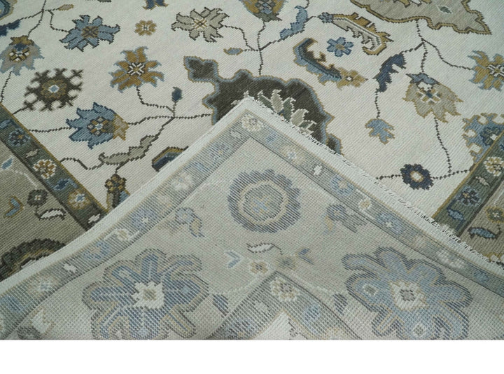 Traditional Ivory and Beige Hand Knotted Oriental Oushak Wool Area Rug - The Rug Decor