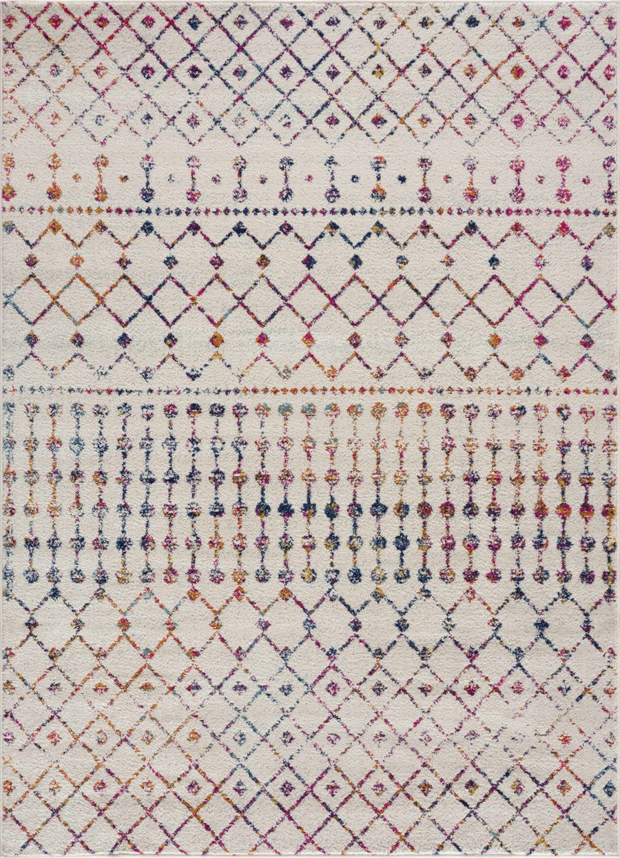 Traditional Ivory, Blue, Gold Multi color Tribal Trellis Area Rug - The Rug Decor