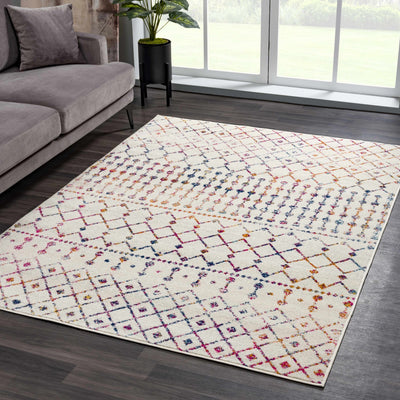Traditional Ivory, Blue, Gold Multi color Tribal Trellis Area Rug - The Rug Decor