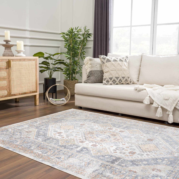 Traditional Ivory, Charcoal and Camel Vintage Style Machine Washable Area Rug - The Rug Decor