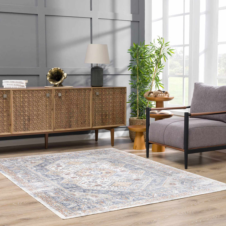 Traditional Ivory, Charcoal and Camel Vintage Style Machine Washable Area Rug - The Rug Decor
