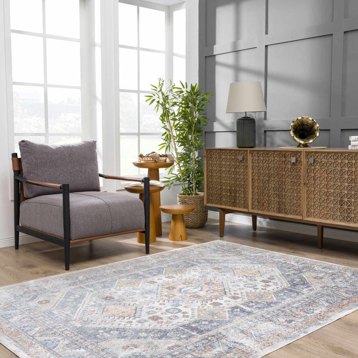 Traditional Ivory, Charcoal and Camel Vintage Style Machine Washable Area Rug - The Rug Decor