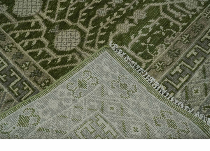 Traditional Khotan Design Hand knotted Green and Ivory 8x10 wool Area Rug - The Rug Decor