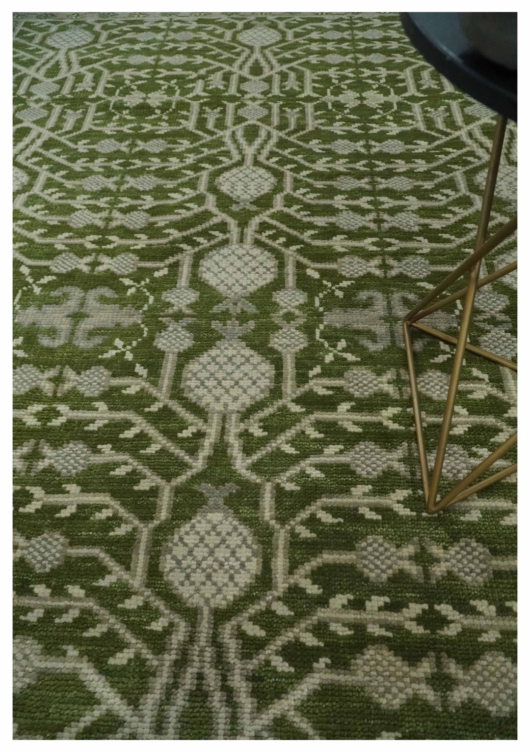 Traditional Khotan Design Hand knotted Green and Ivory 8x10 wool Area Rug - The Rug Decor