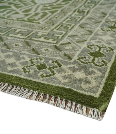 Traditional Khotan Design Hand knotted Green and Ivory 8x10 wool Area Rug - The Rug Decor