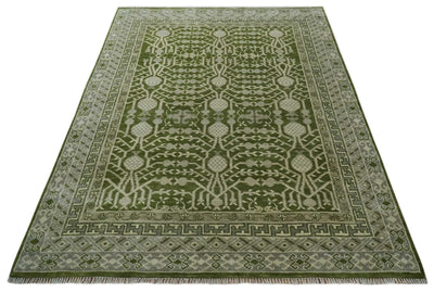 Traditional Khotan Design Hand knotted Green and Ivory 8x10 wool Area Rug - The Rug Decor