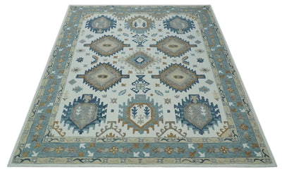 Traditional Large Design Ivory, Blue and Beige Hand Tufted Custom Made wool area Rug - The Rug Decor