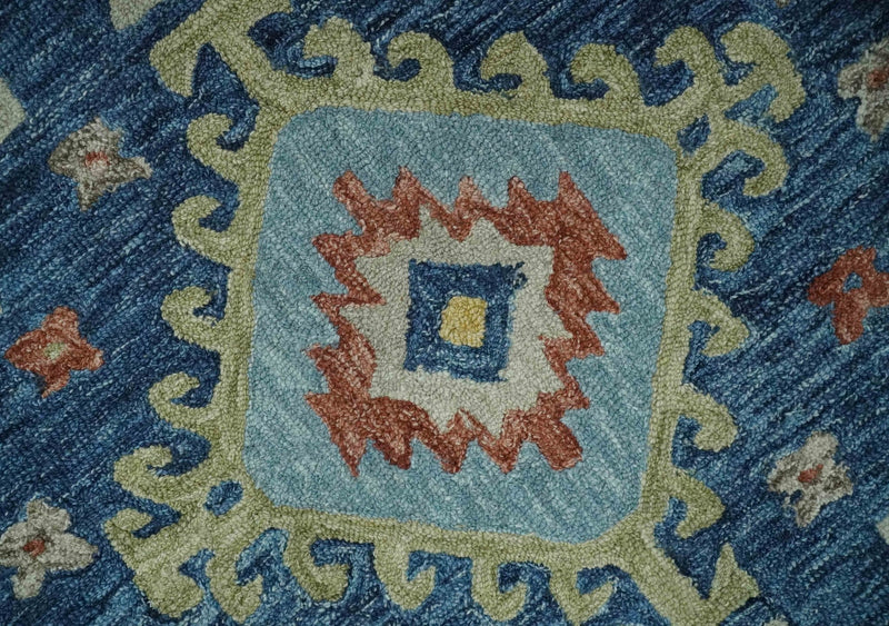 Traditional Large Turkish Design Blue, Brown and Olive Hand Tufted Custom Made wool area Rug - The Rug Decor