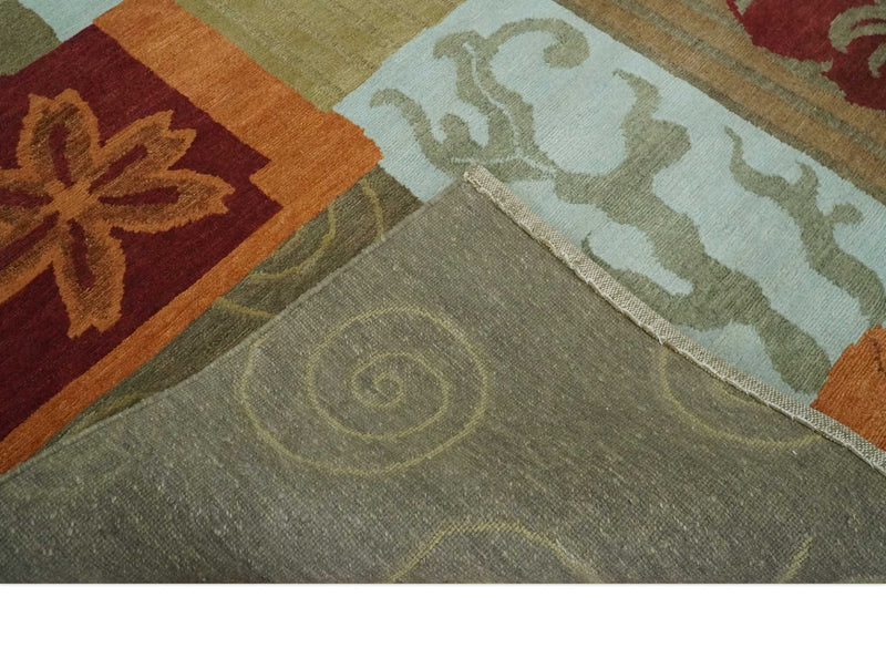 Traditional Leaf Hand woven Olive, Green and Aqua Indoor wool Area Rug - The Rug Decor